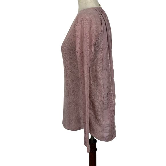 Anthropologie One September Top Small Dusty Rose Lace Feather Boho Mixed Thermal - Picture 2 of 16